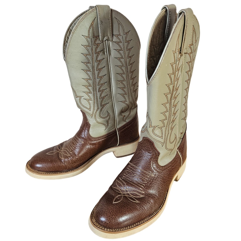 Tony Lama Leather Cowboy Boots Kids Youth Size 3.5 Western Rustic Embroidered